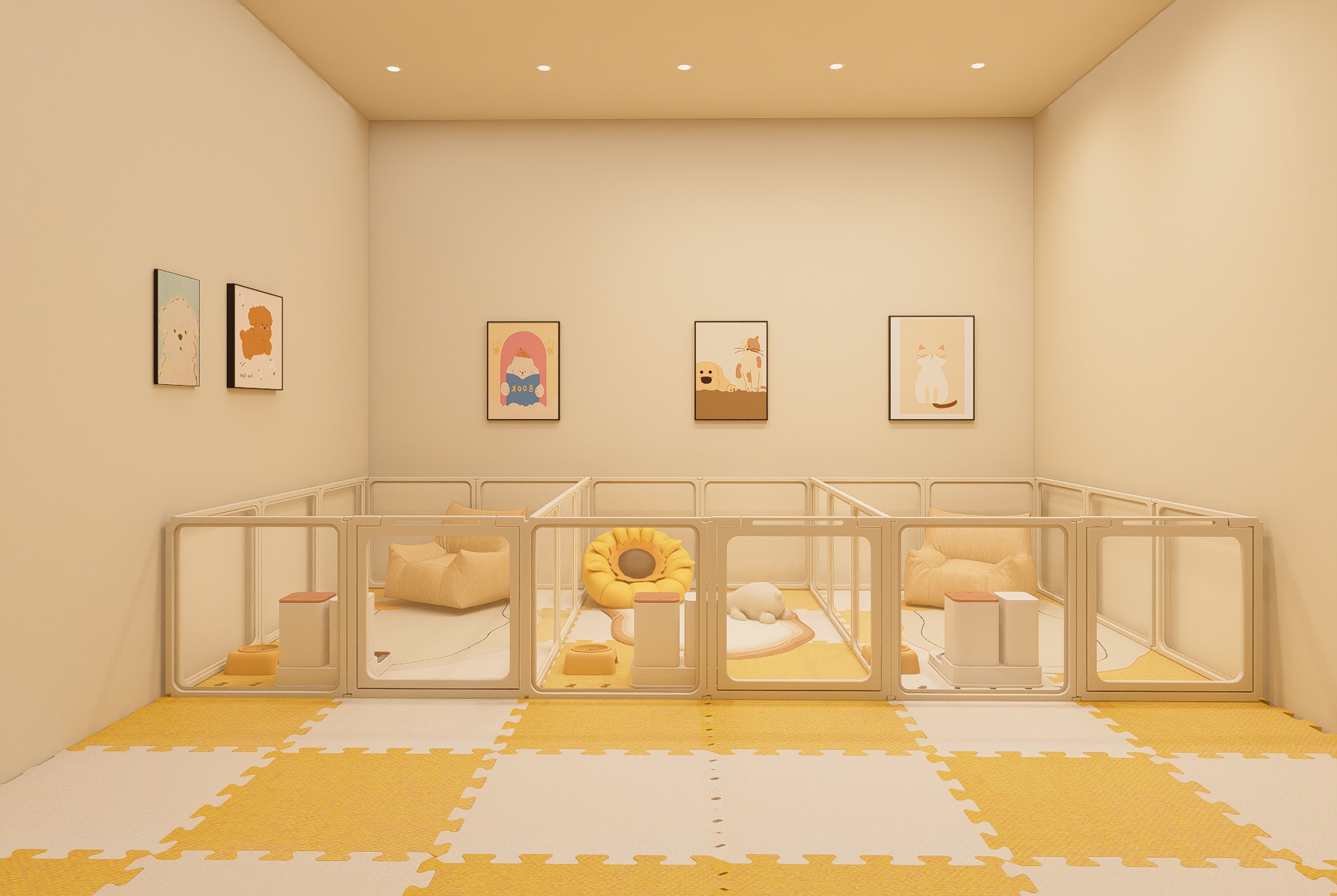 Single Room dog boarding effect render
