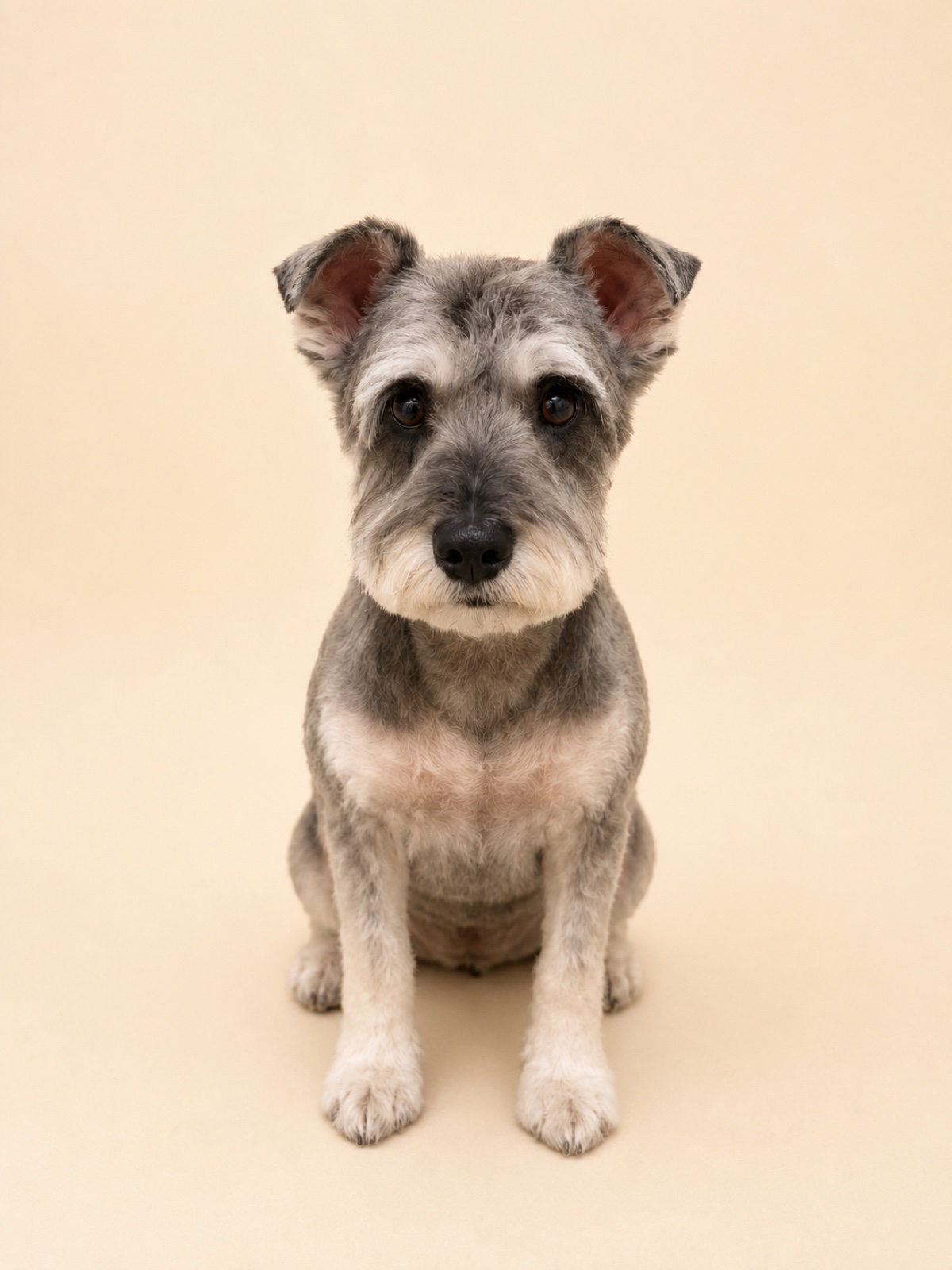 Schnauzer with a short, clean full-grooming cut